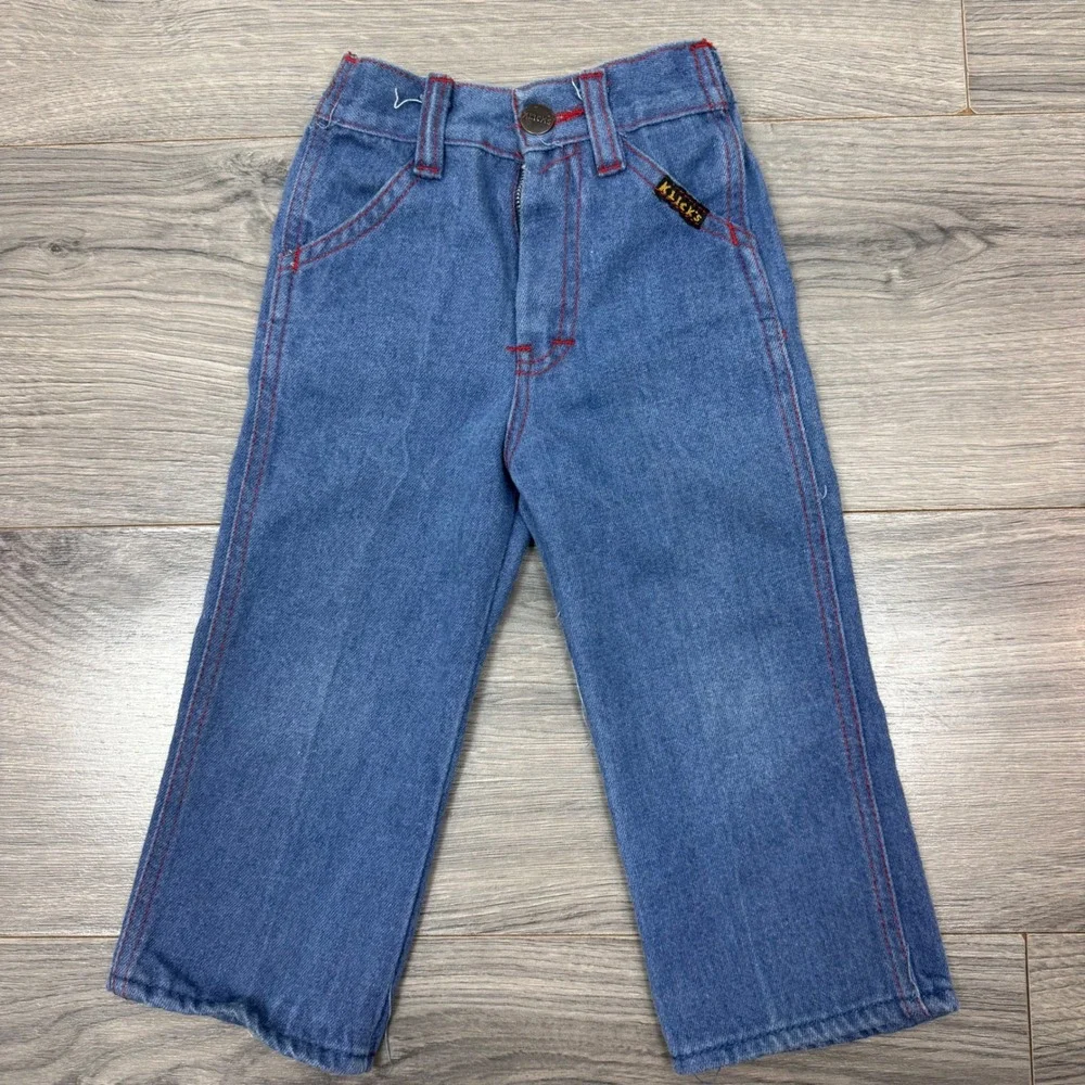 Vintage Kmart Klicks Kids Blue Denim Jeans Red Stitching 2T Taiwan Broken Zipper